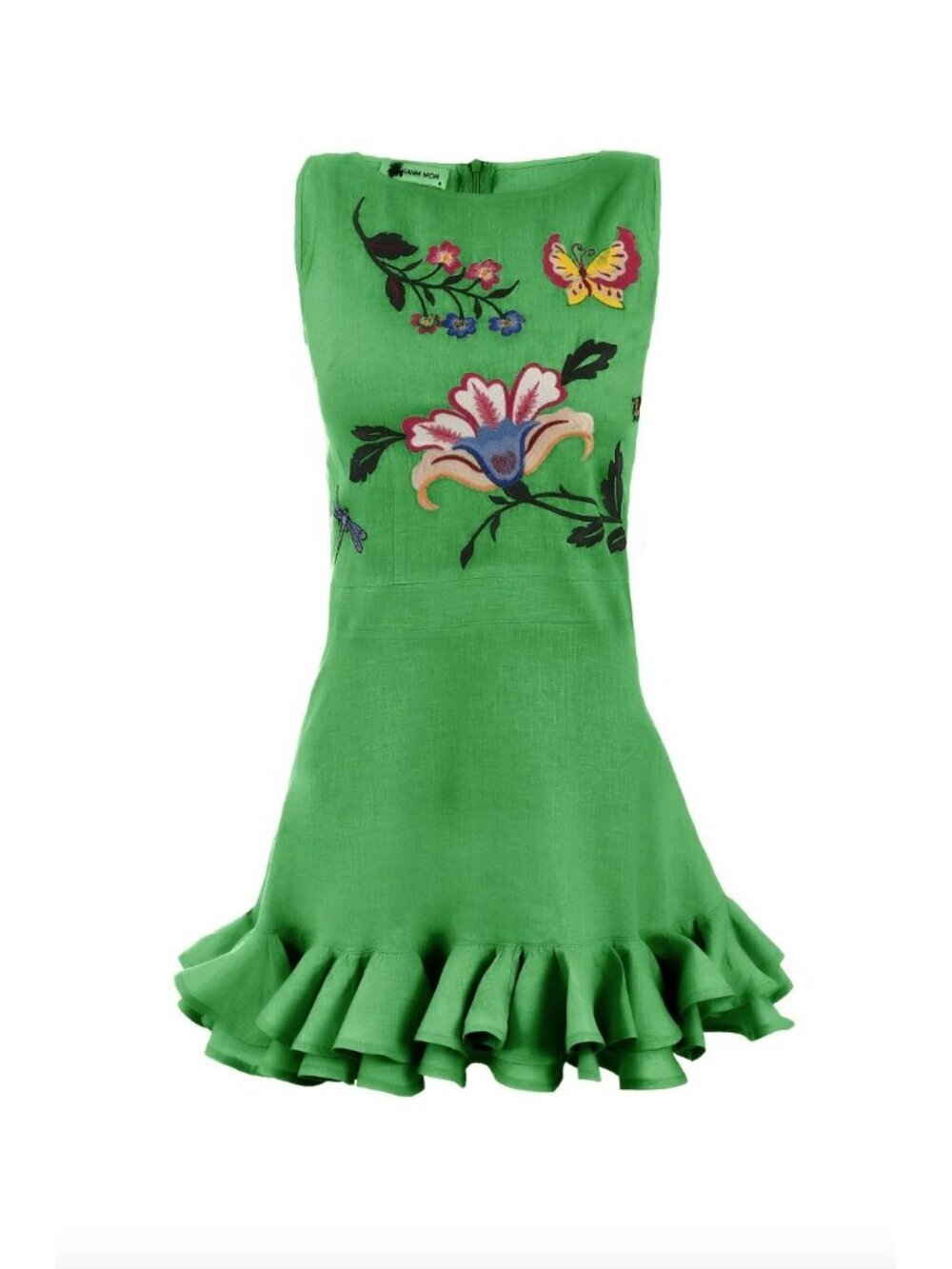 Fanm Mon Flirt Embroidered Ruffle Mini Dress Kelly Green Womens Size XL